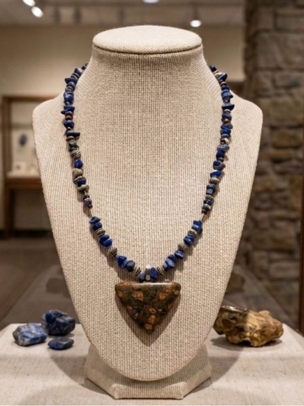 Artisan Lapis Lazuli and Llanite Pendant Necklace